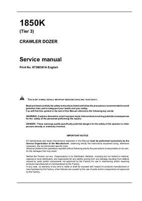 Case 1850K TIER 3 CRAWLER DOZER SERVICE MANUAL Digital Download #87388581A