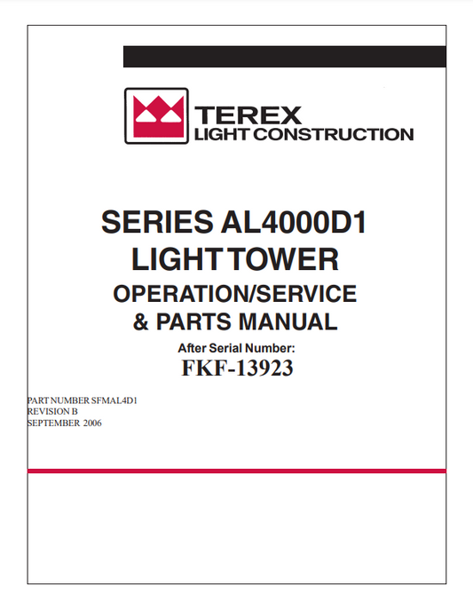 AL400D1 Series Light Tower Operation, Service & Parts Manual PDF Digital Download #SFMAL4D1